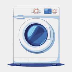 Flat Icon Dryer Washing Machine with Blue Button Front View Modern Design Clean Lines Home Appliance Concept Illustration