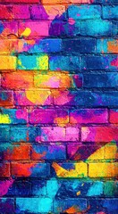 Colorful brick wall with a splash of paint on it