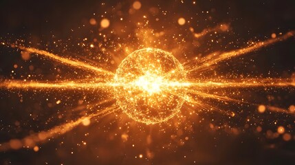 Obraz premium Glowing Sphere Energy Burst Abstract Gold Particle Background