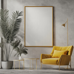 mock up poster frame in modern interior background, living room, Art Deco style, 3D render, 3D illustration 