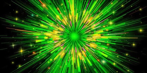 Obraz premium Vibrant Green Exploding Lines Background with Stars