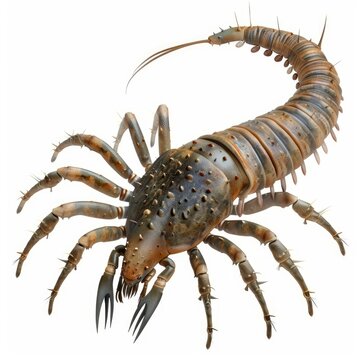 3d rendering of an extinct sea scorpion crawling on white background