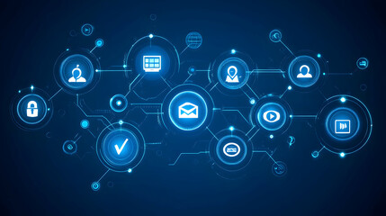 Fototapeta premium Global network connection, digital communication, data sharing, technology.