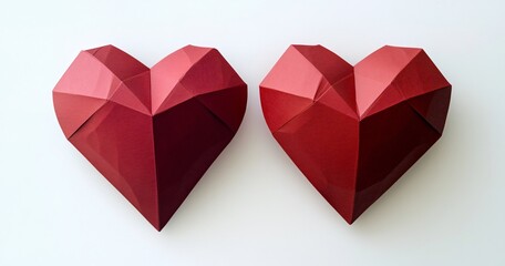 Two Red Geometric Paper Hearts Valentines Day