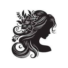 Black Color Woman Hairstyle silhouette design Vector Illustration, Solid White Background 41.eps