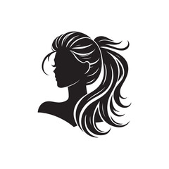 Black Color Woman Hairstyle silhouette design Vector Illustration, Solid White Background 44.eps