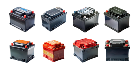 Variety of Car Batteries in Different Styles and Sizes, PNG collection, set bundle, isolate on transparent or white background