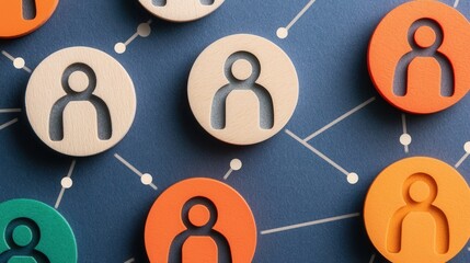 Colorful Wooden Icons Representing Community and Network Connections