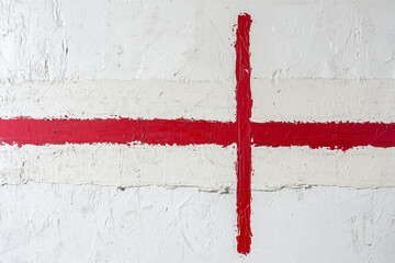 Bold red cross on textured off-white canvas, minimalistic abstract art