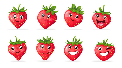 set of cartoon strawberry character against white background.ai generative