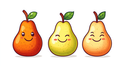 cute cartoon character fruit pear against white background.ai generative