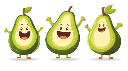 set of cute cartoon character guava against white background.ai generative