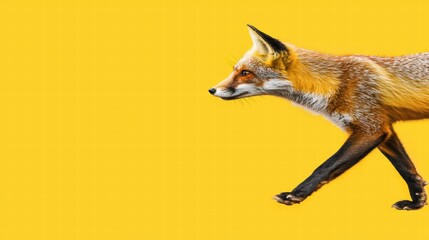 Obraz premium Fox Walking Against Bright Yellow Background in Bold Colors