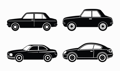 Four Simple Black Silhouette Car set