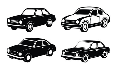 Four Simple Black Silhouette Car set