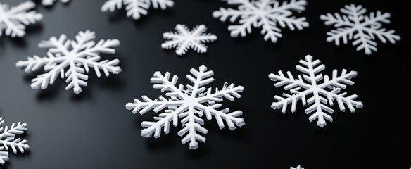Scattered White Snowflakes on Black Background Winter Holiday Festive Decoration