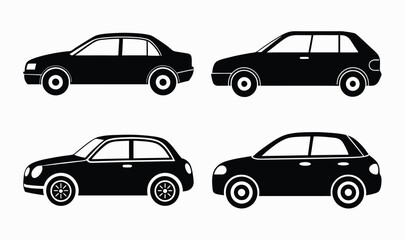 Fototapeta premium Four Simple Black Silhouette Car set