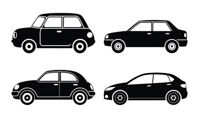 Four Simple Black Silhouette Car set
