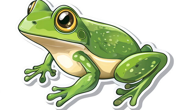side view of frog sticker against white background.ai generative