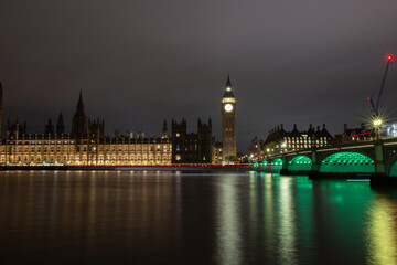 Fototapeta premium Big Ben and Westminster Bridge, London, illuminated at night