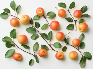 Frischer Anblick von roten &Auml;pfeln und gr&uuml;nen Bl&auml;ttern auf hellem Hintergrund

