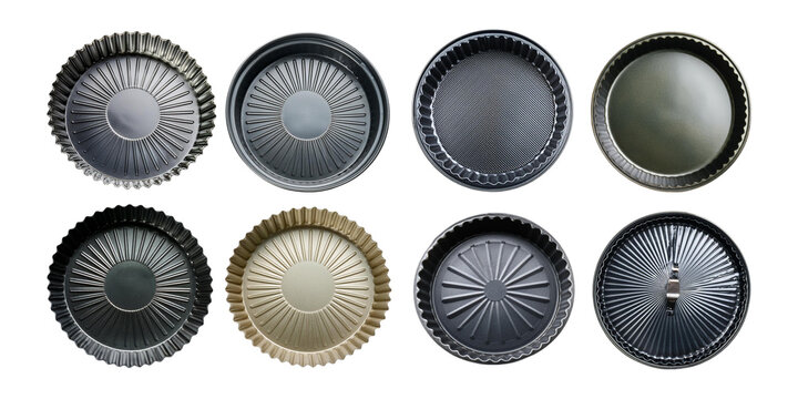 Fluted non-stick pie and tart pans set, isolated on transparent background
