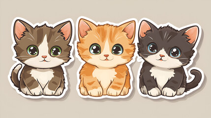 set of cute baby cats sticker.ai generative