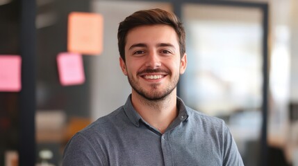 Obraz premium Smiling Young Man in Modern Office Setting