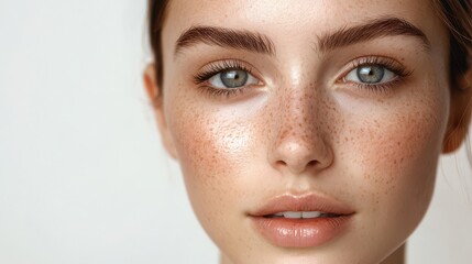 Fototapeta premium Natural Beauty with Freckles and Blue Eyes