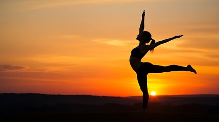 A woman practicing yoga at sunrise, symbolizing personal growth and lessons learned about mindfulness and self-care over the past year, serene environment, real photo, stock photograph