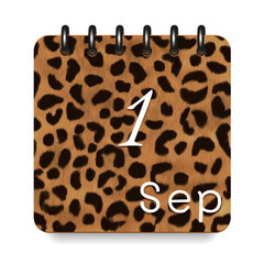September. Leopard print calendar daily icon. White letters. Date day week Sunday, Monday, Tuesday, Wednesday, Thursday, Friday, Saturday.
