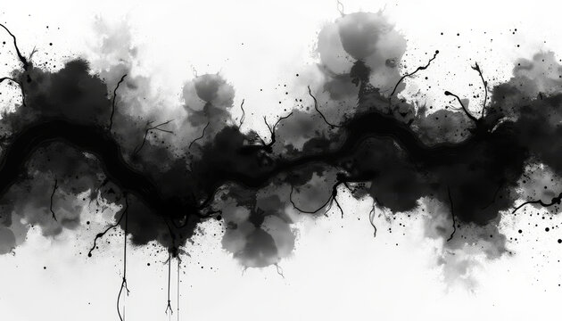 Abstract monochrome ink blots resembling Rorschach designs with dynamic flow and texture