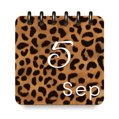 September. Leopard print calendar daily icon. White letters. Date day week Sunday, Monday, Tuesday, Wednesday, Thursday, Friday, Saturday.