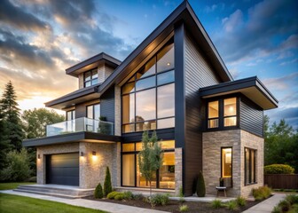 Fototapeta premium Modern Dormer Window Design with Black Trim Showcasing Architectural Elegance in a Contemporary Home Setting, Highlighting Unique Features and Stylish Aesthetics