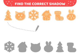 Find the correct shadow. Cute cookies. Shadow matching game. Isolated vector illustration eps 10

