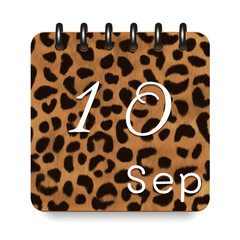 September. Leopard print calendar daily icon. White letters. Date day week Sunday, Monday, Tuesday, Wednesday, Thursday, Friday, Saturday.
