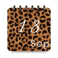 September. Leopard print calendar daily icon. White letters. Date day week Sunday, Monday, Tuesday, Wednesday, Thursday, Friday, Saturday.