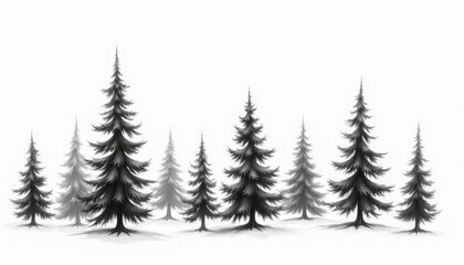 Obraz premium Charcoal sketches of pine trees, subtle and detailed natural elements