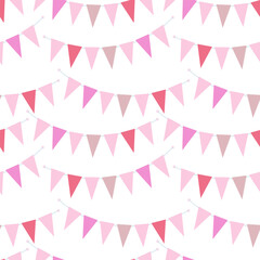 Triangular Pennant garland on rope Seamless pattern in trendy soft shades. Party festive background
