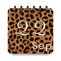 September. Leopard print calendar daily icon. White letters. Date day week Sunday, Monday, Tuesday, Wednesday, Thursday, Friday, Saturday.