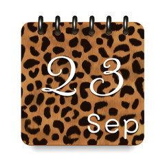 September. Leopard print calendar daily icon. White letters. Date day week Sunday, Monday, Tuesday, Wednesday, Thursday, Friday, Saturday.