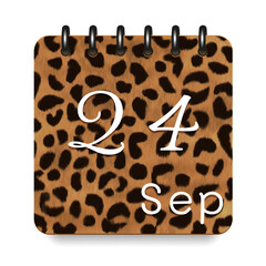 September. Leopard print calendar daily icon. White letters. Date day week Sunday, Monday, Tuesday, Wednesday, Thursday, Friday, Saturday.