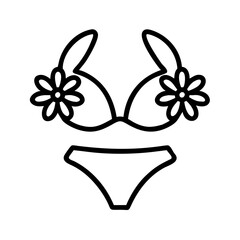 tropical flower and bikini icon, bikini day line art, bikini icon - simple black line art icon of tropical flower and bikini, symbolizing bikini day celebrations. bikini vector art.