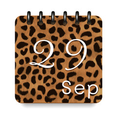 September. Leopard print calendar daily icon. White letters. Date day week Sunday, Monday, Tuesday, Wednesday, Thursday, Friday, Saturday.