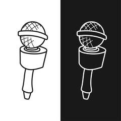 Microphone doodle flat black hand drawing and vector illustration