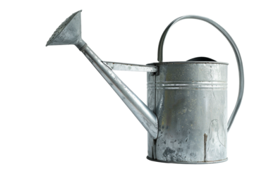 An overflowing watering can, isolated on a transparent background, ideal for gardening, nature, or environmental-themed designs.