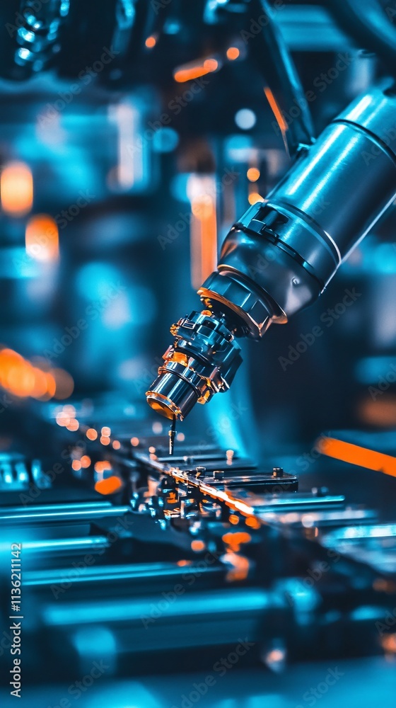 Aufkleber Robotic arm working on assembly line in factory