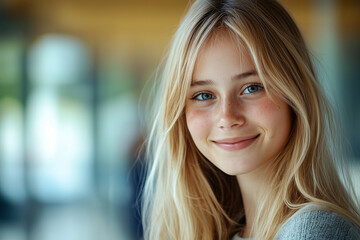 Obraz premium Young pretty blonde girl at indoor
