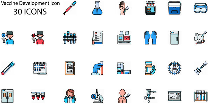 Set of Vaccine Development icons. Line art style icons bundle. vector illustration
