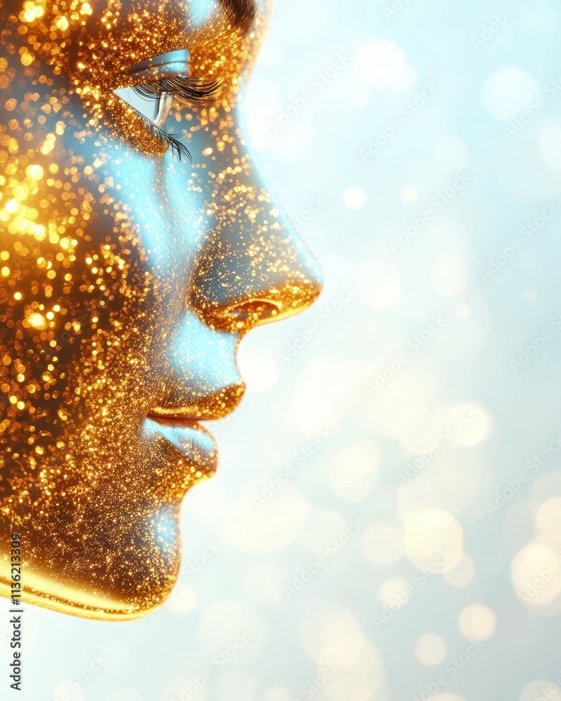 Poster Distorted Reflections in Shimmering Gel Create a Mesmerizing Profile of an Ethereal Figure